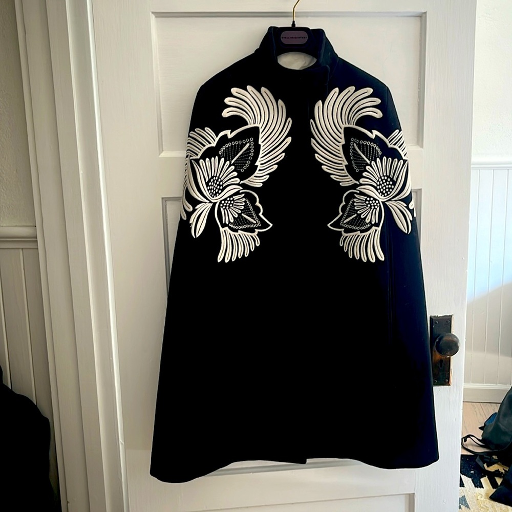Stella McCartney *rare* runway c.’09 Wings embroidered wool cape coat, black, 36